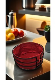 Resim Singl Siyah Metal Yuvarlak Ekmeklik Ve Meyvelik Lüx Ekmek Sepeti Kırmızı 