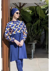 Resim Mayom Tam Kapalı Crop Model Çiçek Desenli Tesettür Mayo-2523 Lacivert-desenli 