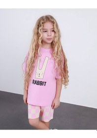 Resim Miniko Kids Kız Çocuk Rabit Tavşan Modelli Pamul Şortlu Takım Pembe 
