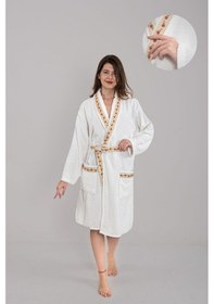 Resim Güvenal Valentis Desenli İşlemeli Kutulu Kadın Erkek Pamuk Bornoz Sabahlık Bornoz Seti Çeyiz Hediyelik 8 Çok Renkli 