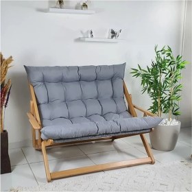 Resim Reyo Bysay Ahşap Katlanabilir Kademeli Puf Minderli Ikili Kollu Şezlong Ikili Koltuk Gri 