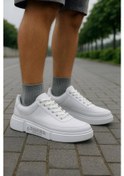 Resim Günlük Erkek Spor Ayakkabı Bağcıklı Dikiş Detaylı Hafif Kalın Yüksek Taban Sneaker Mc06 Beyaz 