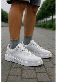 Resim Günlük Erkek Spor Ayakkabı Bağcıklı Dikiş Detaylı Hafif Kalın Yüksek Taban Sneaker Mc06 Beyaz 
