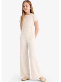 Resim DeFacto Kız Çocuk Wide Leg Geniş Bol Paça Beli Lastikli Eşofman Altı C1180A825SMER98 Ekru 