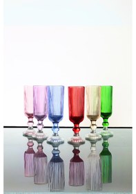 Resim Organik Boya 6 Renk Kristal Ayaklı Kahve Yanı Su Bardağı 