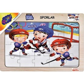 Resim +3 Yaş Ahşap Eğitici Puzzle Sporlar - Buz Hokeyi (Playwood) 