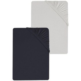 Resim 2 Adet Battal Boy Düz Pamuklu Çift Kişilik 200 X 200 Cm Lastikli Penye Çarşaf Açık Gri-siyah Açık Gri - siyah 