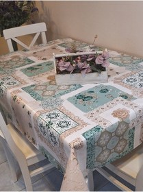 Resim Elyaflı Pvc Muşamba - Desenli Silinebilir Masa Örtüsü Mavi 140 X 160 