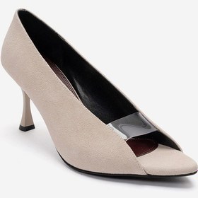 Resim Luvishoes Varelıa Bej Süet Şeffaf Bantlı Kadın Topuklu Ayakkabı 