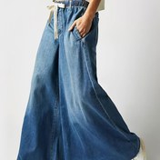 Resim Kadınlar için rahat kesim yüksek bel geniş paça kot pantolon, kumaş ve polyester karışımı, makinede yıkanabilir, günlük tarz 