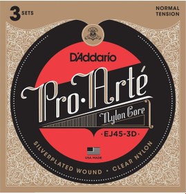 Resim D'addario Ej45-3D 3'Lü Paket. Klasik Gitar Tel Seti. Pro-Arte 