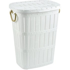 Resim Bambu Halatlı Ahşap Görünümlü Çamaşır Sepeti 62 Lt - Beyaz 