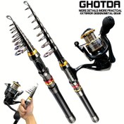 Resim GHOTDA Teleskopik Balıkçılık Kamışı & Döner Makara Kombini - Ayarlanabilir 177.8-355.6 cm Hafif Siyah Karbon Fiber Seyahat Kamışı, Orta-Hızlı Eylem, Tatlısu ve Tuzlu Su için Süper Sert Yapı, Döner Teknik, Yetişkinler için Taşınabilir Tasarım, Katlanabilir Balıkçı Kamışı, Tuzlu Su Balıkçılık Ekipmanı, Şık Balıkçılık Malzemeleri, Dayanıklı Balıkçılık Ekipmanları 