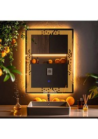 Resim Solrae Amber Led'li Lazer Kumlamalı Lavabo & Banyo Aynası Dokunmatik Sensörlü 65 X 90 Cm Turuncu 