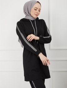 Resim CNG MODA Kadın Tesettür Kol Şeritli Siyah Eşofman Takımı 