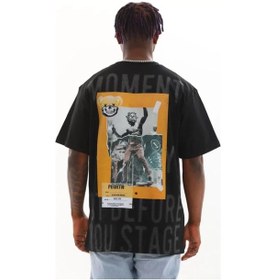 Resim Modi Green Baskılı Unisex Retro Karakter Siyah Pamuklu Oversize Tişört 