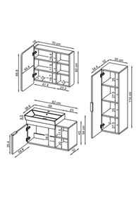 Resim Likya Kapaklı Açık Raflı Mdflam Lavabolu 82 Cm Banyo Alt Dolabı +banyo Üst Dolabı + Banyo Boy Dolabı Kumtaşı Kül Gri 