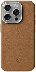 Resim Minesk iPhone 16 Pro için MagSafe ile Uyumlu Çizilmeyen ve Parmak İzi Tutmayan Deri Görünümlü Metal Tuşlu ve Metal Lens Çerçeveli Hybrid Silikon Kılıf (Taba, 16 Pro) 