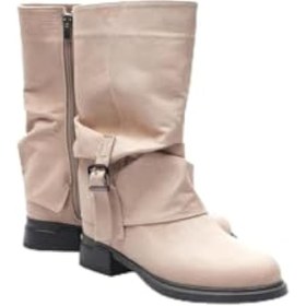 Resim Kadın Süet Bot Körüklü Fermuarlı Platin Tokalı Kahve Vandira 