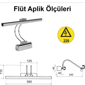 Resim Flüt LED Aplik Elektrikli 3200K Gün Işığı Banyo Tablo Çalışma Masası Duvar Aydınlatma Gümüş 