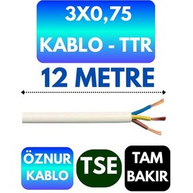 Resim Öznur 3x0,75 Ttr Kablo Beyaz Metre Seçenekli - 12 Metre 