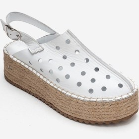 Resim Luvishoes Fraga Beyaz Cilt Hakiki Deri Kadın Hasır Dolgu Taban Sandalet Beyaz 