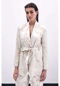 Resim Sateen Desenli Uzun Ceket - Bej-135785 Bej 