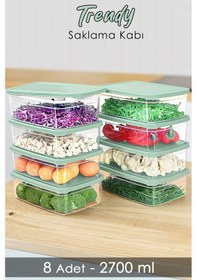 Resim Meleni Home 8 Adet Dikdörtgen Erzak Saklama Kabı - Mikrodalgaya Uygun Düzenleyici Organizer 2700 ML Yeşil 