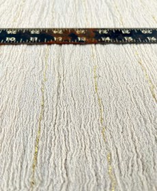 Resim Neutral Stretchy Crinkle Cotton Fabric, Textured Surface, Off White Handwoven Cotton With Glitter Stripes. 