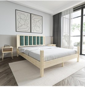 Resim Orion Model Çağla Yeşili Puflu Başlıklı Vernikli Çam Ahşap Karyola-84 180 x 200 CM 