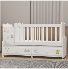 Resim Garaj Home Melina 5 Çekmeceli Büyüyen Mdf Çıtalı Beşik - Ayıcık Beyaz 