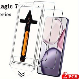 Resim 2 adet Honor Magic 7 Lite Pro için Tek Tıklamayla Tozsuz Kurulum HD Ekran Koruyucu Temperli Cam 