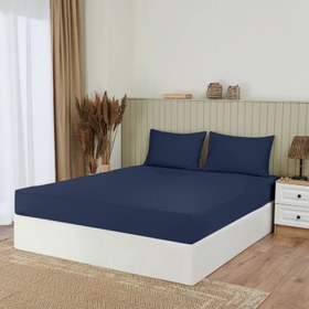 Resim Nuvomon Çift Kişilik Pamuklu Penye Çarşaf Seti - Lacivert - 160x200 cm + 2x(50x70) cm 
