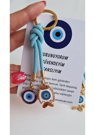 Resim Hediyelik Çift Nazar Boncuklu Açık Mavi Şans Balık Anahtarlık 10,5 Cm 