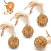 Resim İnteraktif Kedi Oyuncakları - Rattan Zil Sesli Badminton Kedi Oyuncağı, Çıngıraklı Toplar ve Tüylu Asa, Dayanıklı Kendi Kendine Oynayan Evcil Hayvan Oyuncakları, Pil Gerekmez, Tüm Köpek Irkları İçin Uygun - Sentetik Tüylü 