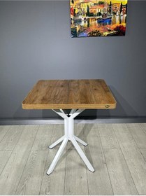 Resim Tepe Ceviz Beyaz Mutfak Yemek Masası Balkon Masası Kavisli Köşe Beyaz Ayak 70 Cm 