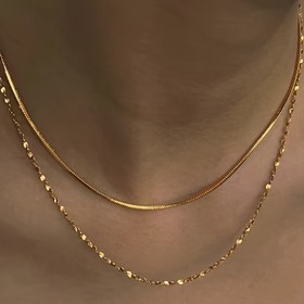 Resim 18K Altın Kaplama Paslanmaz Çelik Zincir Kolye Seti - 2 adet, Basit ve Zarif Çift Katmanlı Yılan ve Boncuk Zinciri, Günlük ve Parti Giyim için Çok Yönlü 