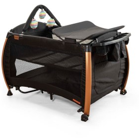 Resim Maccon Goldie Alüminyum Kasa Park Yatak Sallanır Cibinlikli Oyun Parkı Beşik 70X110 Cm - Gold/Siyah 