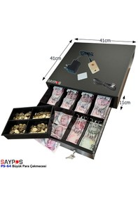 Resim 6 Banknot Gözlü Kolay Açma Buton Ve Adaptörlü, Anahtardan Açılır Para Çekmecesi 41x41x11cm 