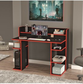Resim Robin Home Titan Oyuncu Masası Gaming Çalışma Masası Siyah-kırmız Siyah 