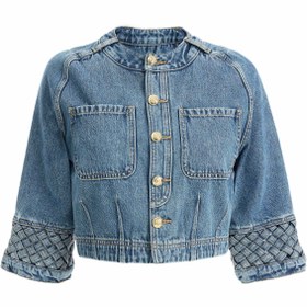 Resim Kadın Örme Detaylı Bisiklet Yaka Kısa Denim Ceket - M 