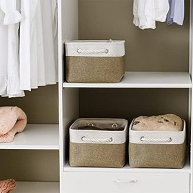 Resim TheWarmHome Düzenleme için Saklama Sepeti - 35,5 x 25,4 x 17,78 cm Orta 3'lü Paket Kolları Raflar için Katlanabilir Saklama Kutusu, Organizatör Küpleri için Canves Saklama Kutusu Bez Hediye Oyuncak 