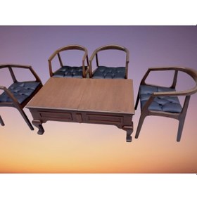 Resim Bengimobilya Orta Sehpa Tavla -Satranç Model Kayın Aslan Parlak Ceviz 4 Adet 