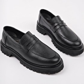 Resim Muggo Paradise Hakiki Deri Kalın Taban Günlük Casual Makosen Kadın Loafer Ayakkabı Siyah 