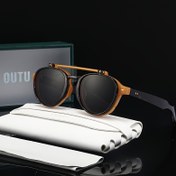 Resim OUTU Vintage Punk Yuvarlak Çerçeve Kapak Açılan Gözlükler Erkekler ve Kadınlar İçin - Siyah PC Çerçeve, Şeffaf TAC Lensler, Metal Kilitler, Temizleme Bezi ve Kılıf Dahil, Moda Fotoğrafçılığı İçin Mükemmel 