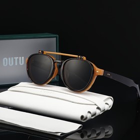 Resim OUTU Vintage Punk Yuvarlak Çerçeve Kapak Açılan Gözlükler Erkekler ve Kadınlar İçin - Siyah PC Çerçeve, Şeffaf TAC Lensler, Metal Kilitler, Temizleme Bezi ve Kılıf Dahil, Moda Fotoğrafçılığı İçin Mükemmel 