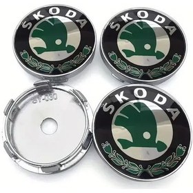 Resim Chuangyinshop Set Of 4 Skoda Modelleri İçin 60mm Green Jant Kapakları Octavia Fabia Kamiq Kodiaq Rapid Scala Superb 