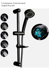 Resim Siyah 5 Fonksiyonlu Pervaneli Örgülü Hortumlu Sürgülü Duş Seti - 410PRV Siyah 