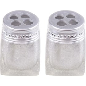Resim 2 Adet Diş Fırçalık Kristal Taşlı Gümüş Poliresin 7x7x10cm Banyo Seti Çok Renkli 