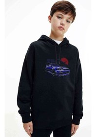Resim Nissan Skyline Gtr R34 Baskılı Unisex Çocuk Kapüşonlu Siyah Sweat Siyah 